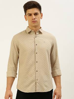 men's long sleeves geometric beige shirt 2