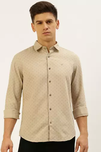 men's long sleeves geometric beige shirt
