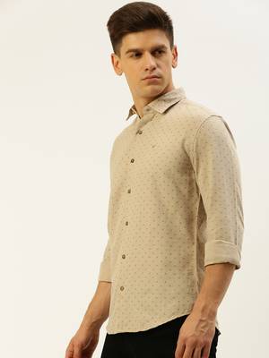men's long sleeves geometric beige shirt 3