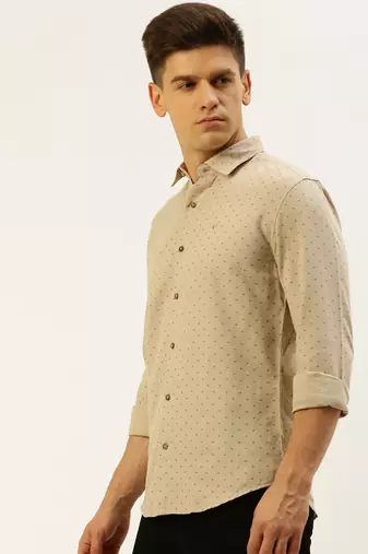 men's long sleeves geometric beige shirt