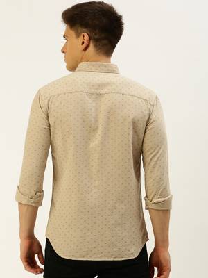 men's long sleeves geometric beige shirt 4