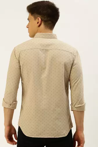 men's long sleeves geometric beige shirt