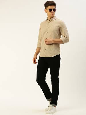 men's long sleeves geometric beige shirt 5