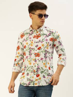 men's long sleeves floral white shirt 1