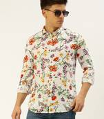 men's long sleeves floral white shirt