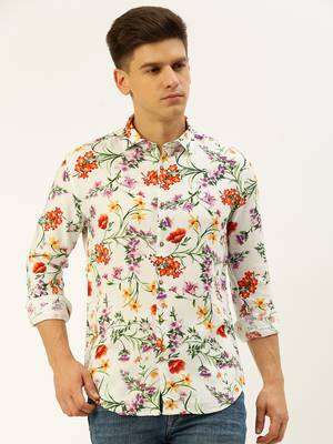 men's long sleeves floral white shirt 2