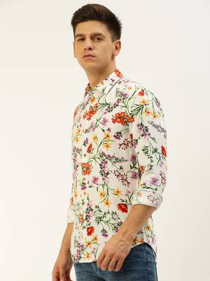 men's long sleeves floral white shirt 3