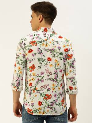 men's long sleeves floral white shirt 4