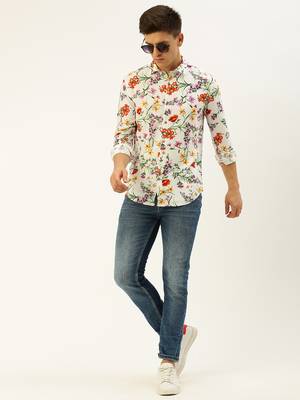 men's long sleeves floral white shirt 5