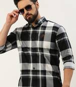 Showoff men's long sleeves gingham checks black shirt