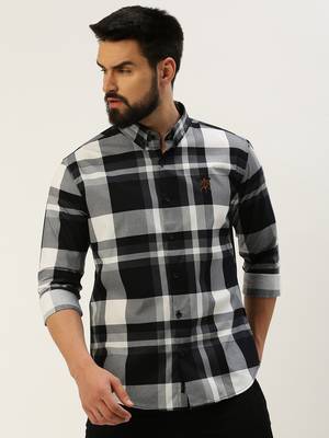 Showoff men's long sleeves gingham checks black shirt 2
