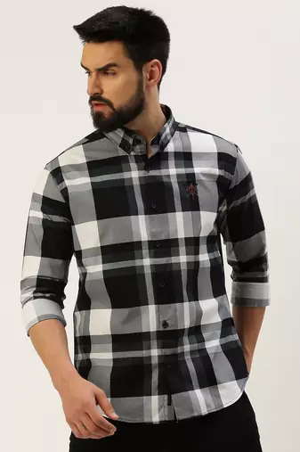 Showoff men's long sleeves gingham checks black shirt