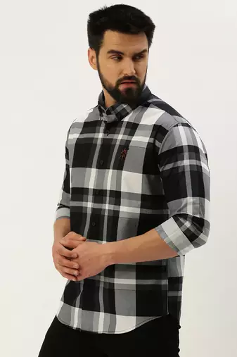 Showoff men's long sleeves gingham checks black shirt