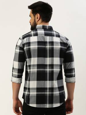 Showoff men's long sleeves gingham checks black shirt 4