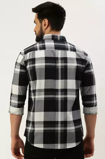 Showoff men's long sleeves gingham checks black shirt