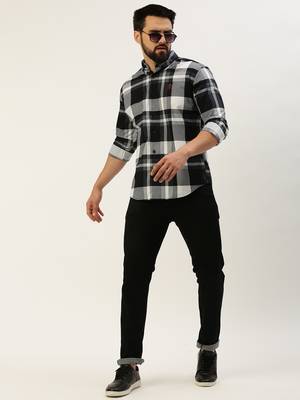 Showoff men's long sleeves gingham checks black shirt 5