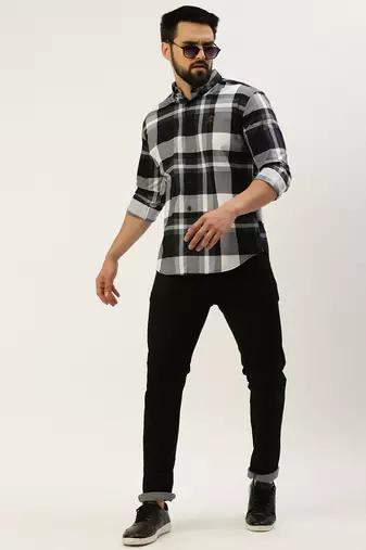 Showoff men's long sleeves gingham checks black shirt