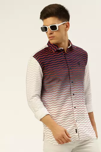 men's long sleeves ombre white shirt