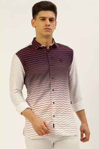 men's long sleeves ombre white shirt