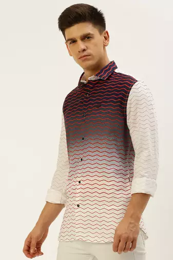men's long sleeves ombre white shirt