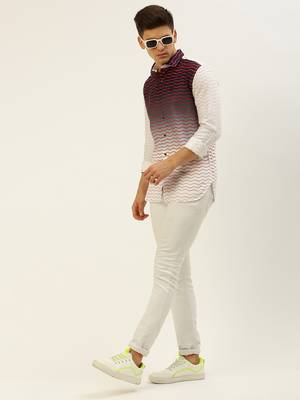 men's long sleeves ombre white shirt 5