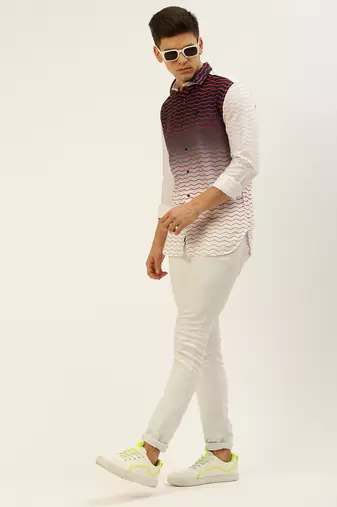 men's long sleeves ombre white shirt