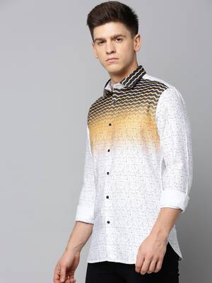 men's long sleeves chevron white shirt 3