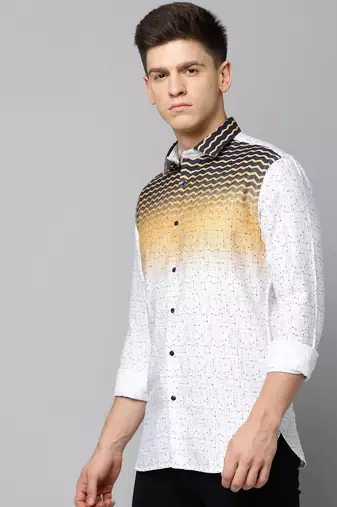 men's long sleeves chevron white shirt