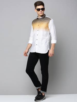 men's long sleeves chevron white shirt 5