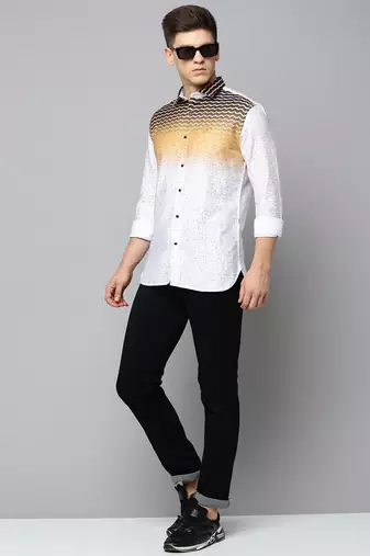 men's long sleeves chevron white shirt