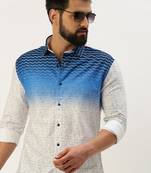 men's long sleeves ombre white shirt