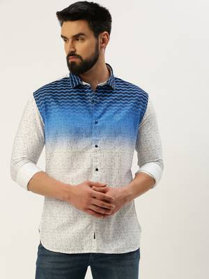 men's long sleeves ombre white shirt 2