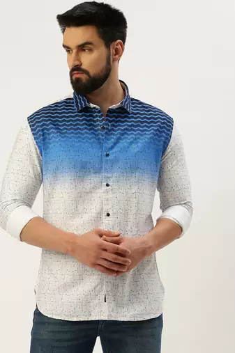 men's long sleeves ombre white shirt