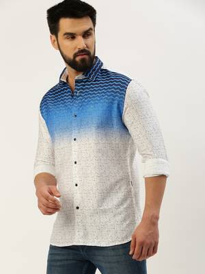 men's long sleeves ombre white shirt 3