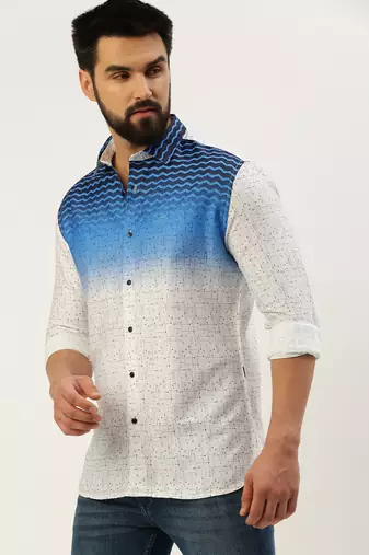 men's long sleeves ombre white shirt