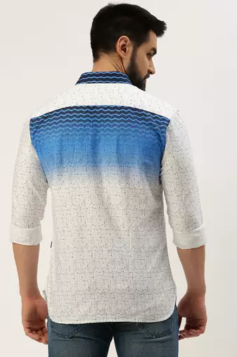 men's long sleeves ombre white shirt