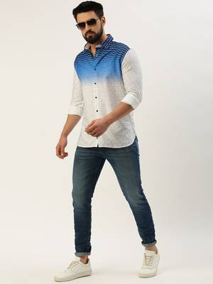 men's long sleeves ombre white shirt 5