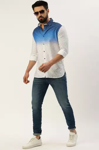 men's long sleeves ombre white shirt