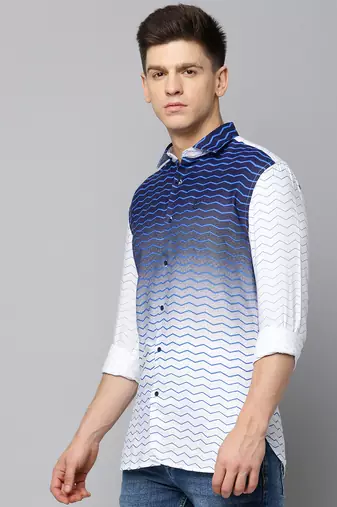 men's long sleeves chevron white shirt