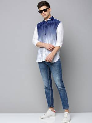 men's long sleeves chevron white shirt 5