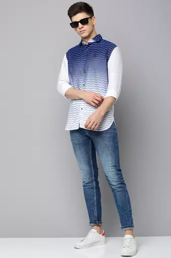 men's long sleeves chevron white shirt