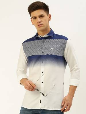 men's long sleeves ombre white shirt 1