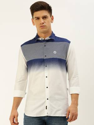 men's long sleeves ombre white shirt 2
