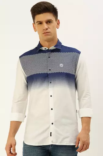 men's long sleeves ombre white shirt