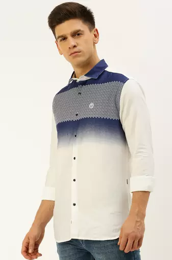 men's long sleeves ombre white shirt