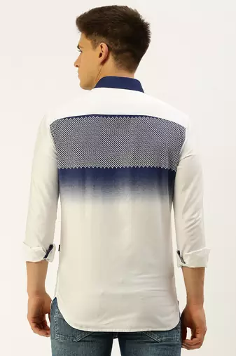 men's long sleeves ombre white shirt