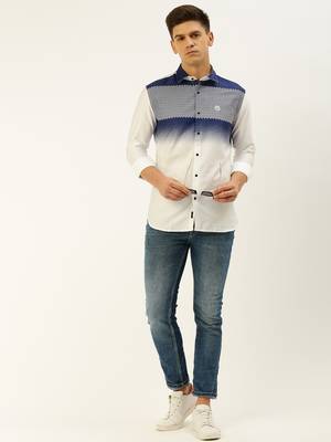 men's long sleeves ombre white shirt 5