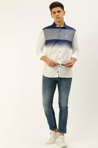 men's long sleeves ombre white shirt