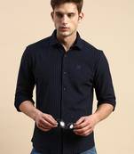 Showoff men's long sleeves vertical stripes navy blue shirt