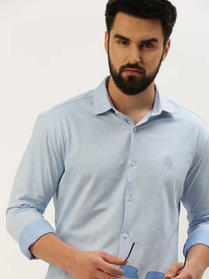 men's long sleeves geometric blue shirt 1